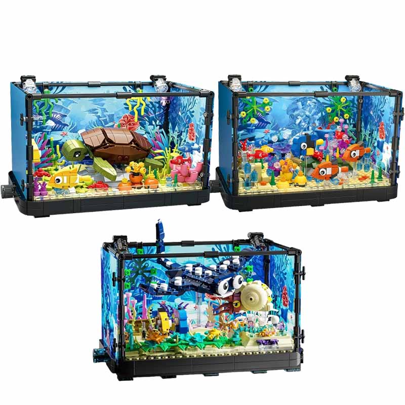 Marine Aquarium Kit - Set Blok Bangunan Akuarium dengan Lampu,